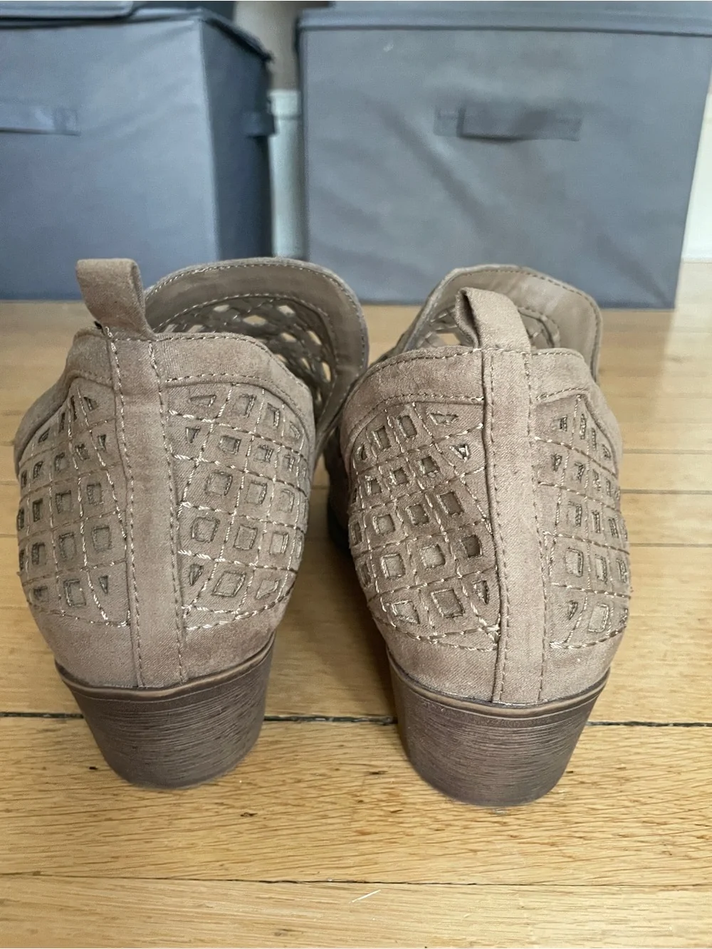 Women's Taupe Faux-Suede Cutout Slip-On Booties